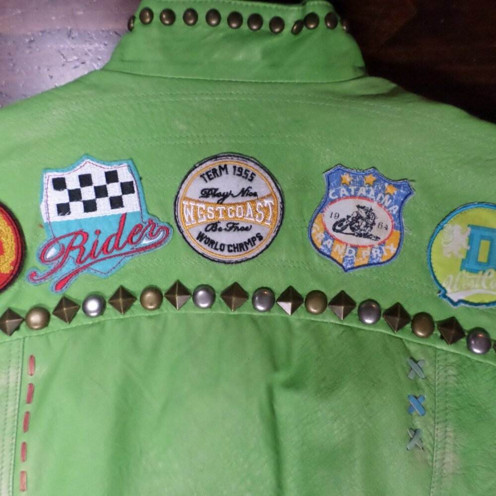 DOUBLE D RANCH LEATHER BIKER JACKET California Logo Patches - Picture 15 of 15
